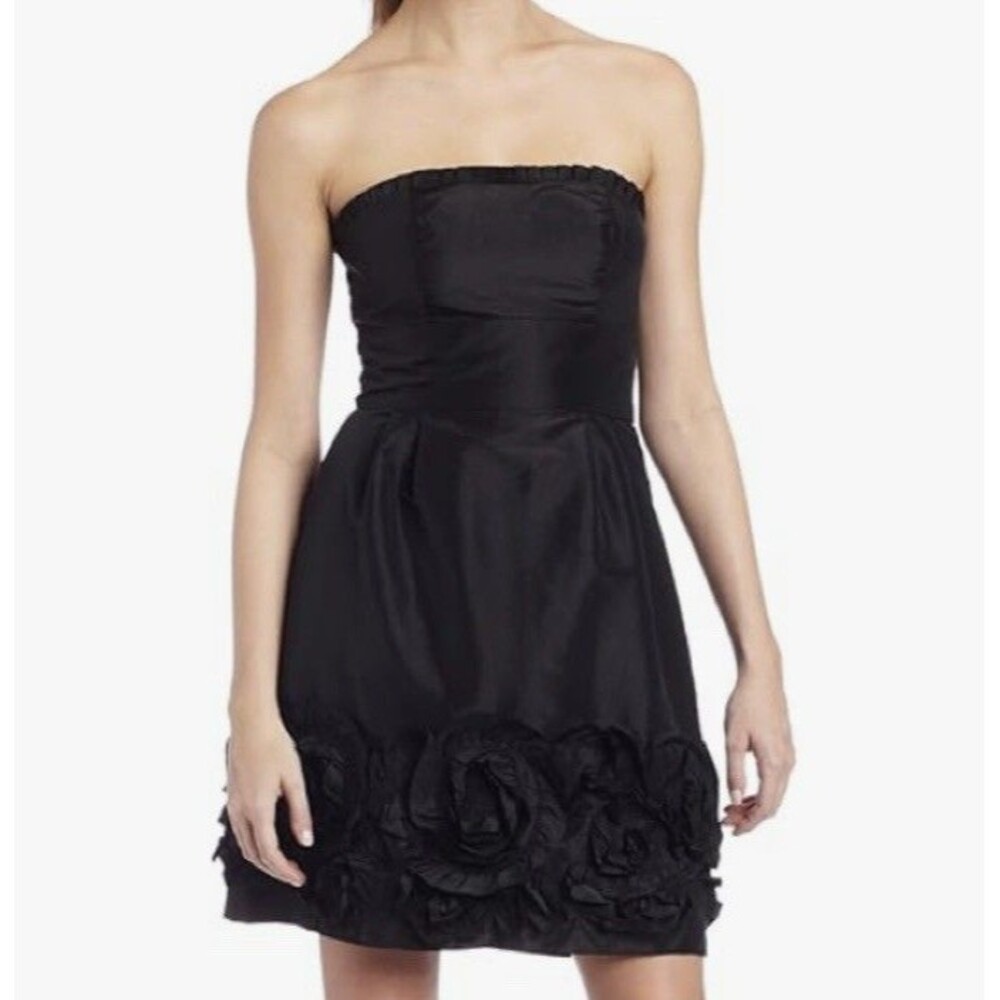 MAX AND CLEO Women Size 8 Strapless Ruffle Pleated Little Black Dress New Floral